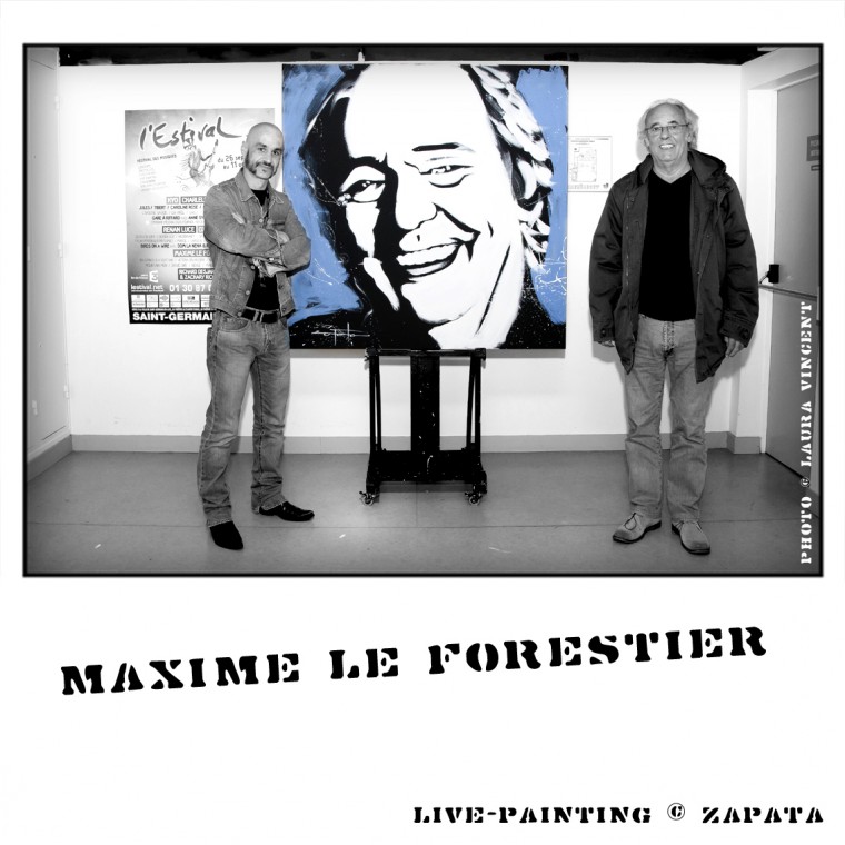 Live-painting show en ouverture de Maxime Le Forestier par le peintre performer Zapata